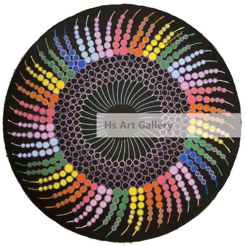 Geometric Dot Artwork on Circle Canvas 