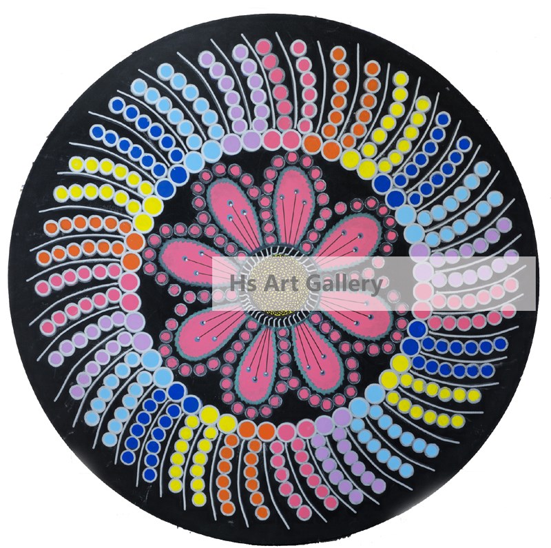 Geometric  Flower on Circle Canvas