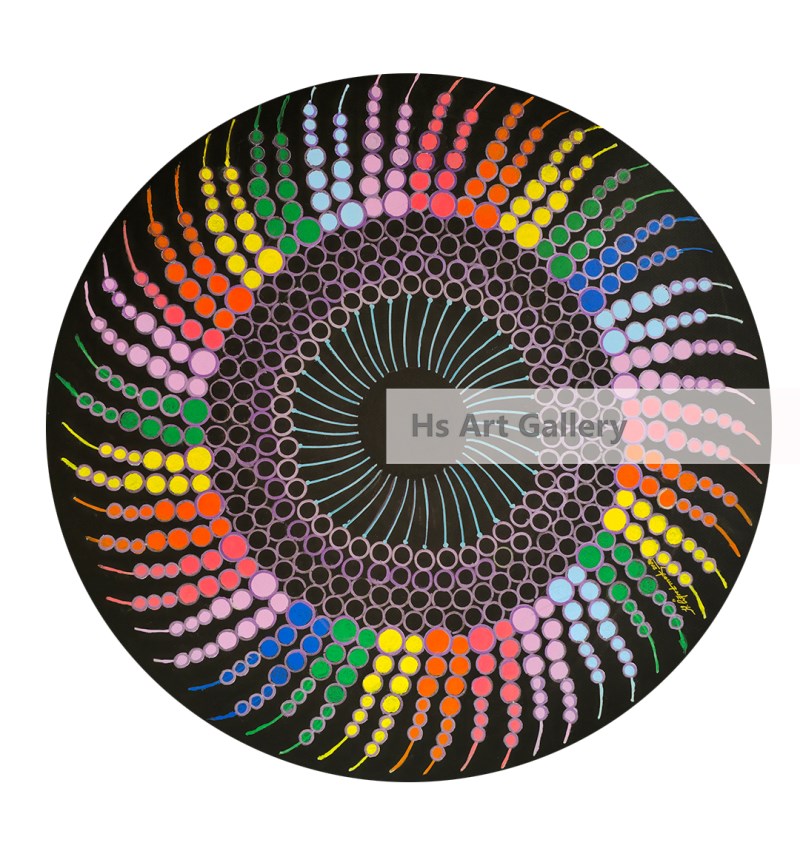Geometric Dot Artwork on Circle Canvas 